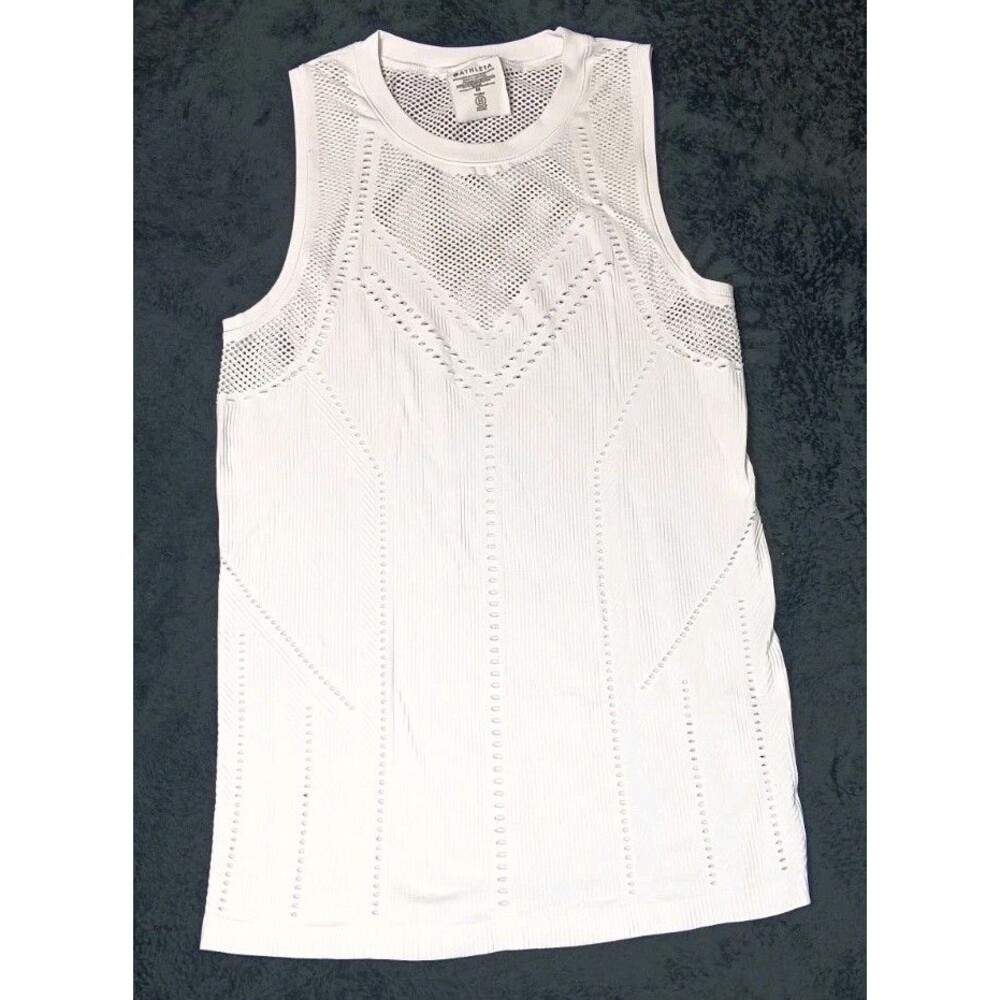 Athleta Oxygen Seamless Tank Top M White Mesh Perforated Workout Yoga Athleisure